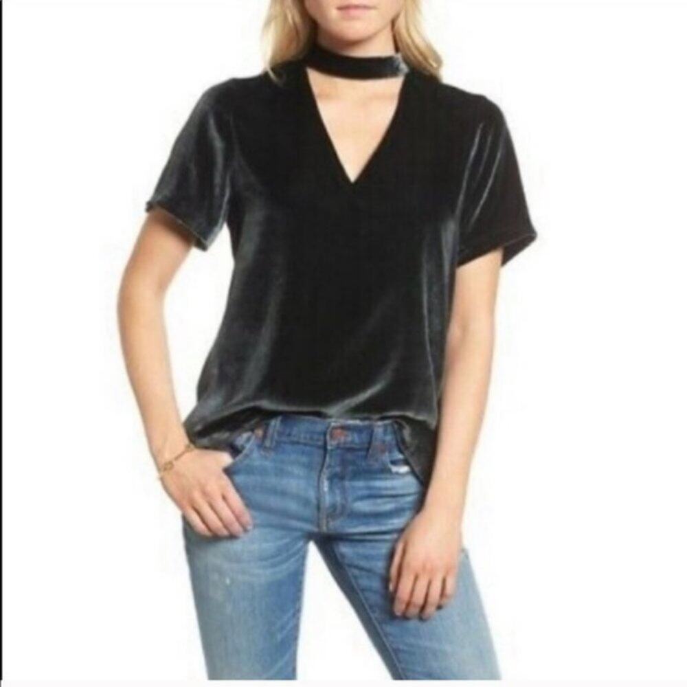 SPRING SALE! Madewell Green Velvet Choker Top‎ Blouse Size XS